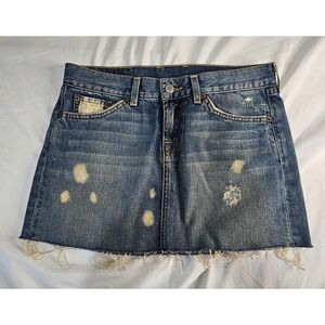 Lucky Brand Dungarees Denim Mini Skirt Distressed Raw Hem Size 2 26 F5BV051 Blue